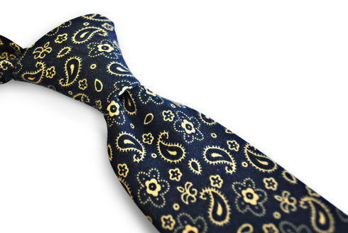 navy blue tie with paisley pattern in 100% cotton